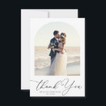 Cartão De Agradecimento trendy black script arch obrigado de fotos de casa<br><div class="desc">a escrita negra moderna e uma bela fotografia de arco dos recém-casados,  as imagens e o texto podem ser personalizados.</div>