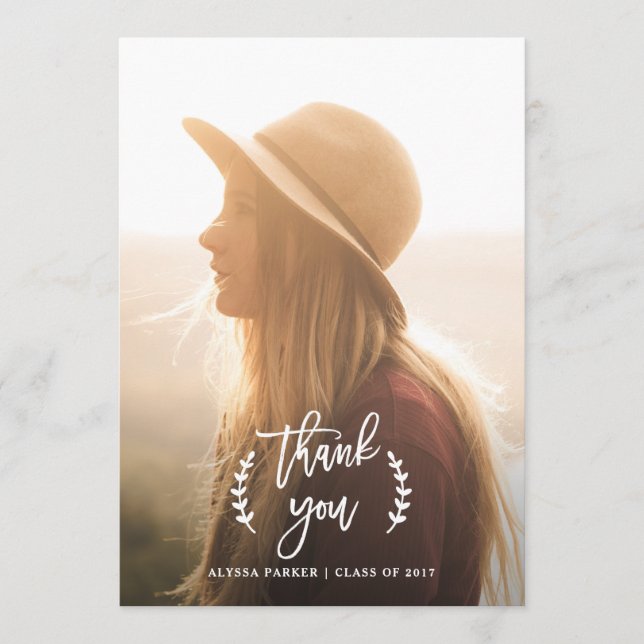 Cartão De Agradecimento Trendy Botanical | Graduação Foto Obrigado (Frente)