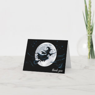 Cartão De Agradecimento Trendy Spooky Halloween Chapéu de bruxa e vassoura