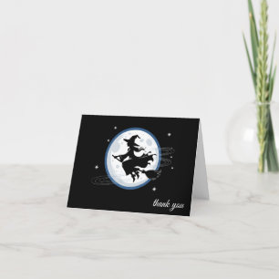 Cartão De Agradecimento Trendy Spooky Halloween Chapéu de bruxa e vassoura