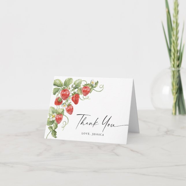 Cartão De Agradecimento Trendy Watercolor Meadow Strawberry (Frente)