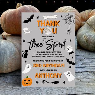 Cartão De Agradecimento Três Espíritos! Aniversário de 3 anos no Halloween
