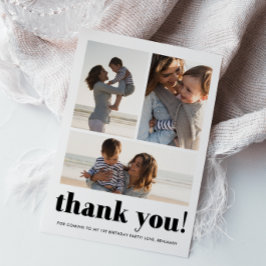 Cartão De Agradecimento Três Festa de aniversário Azul de Colagem de Fotog