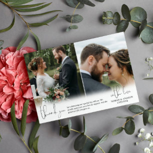 Cartão De Agradecimento Três Fotos De Casamento Escrita Escrevendo De Mã