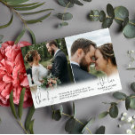 Cartão De Agradecimento Três Fotos De Casamento Escrita Escrevendo De Mão<br><div class="desc">Cartões de agradecimentos de casamento com espaço para três fotos,  duas no cobrir e uma foto maior no verso. Adicione um obrigado que você envia e seus nomes.</div>