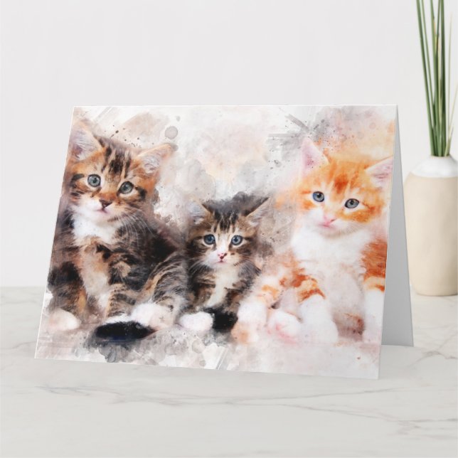 Cartão De Agradecimento Três gatinhos lindos e bonitos aquarela (Frente)
