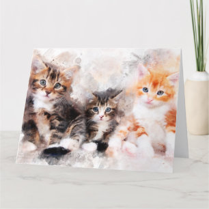 Cartão De Agradecimento Três gatinhos lindos e bonitos aquarela