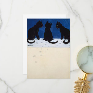Cartão De Agradecimento Três gatos pretos na neve por Louis Wain