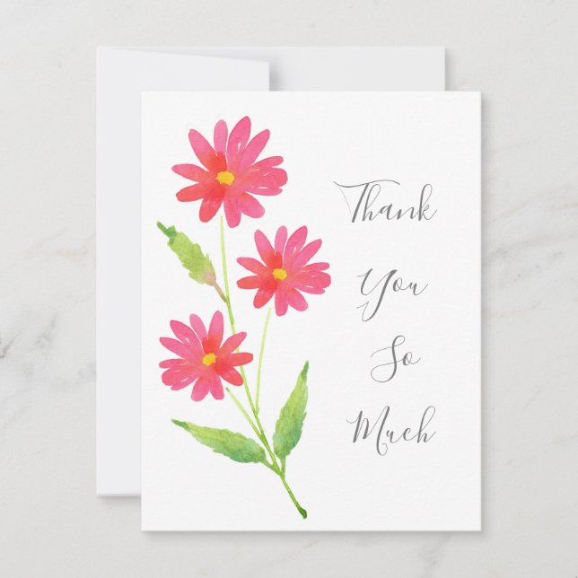 Cartão De Agradecimento Três margaridas cor-de-água rosa-coral (Frente)