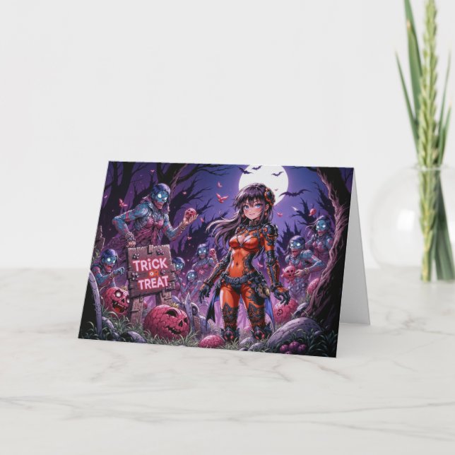 Cartão De Agradecimento Trick ou Treine Zombies Halloween Entregando o Cér (Frente)