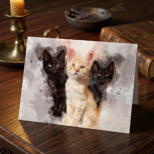 Cartão De Agradecimento Trio de Aquarela de Lindos Gatinhos Pretos e Laran