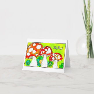 Cartão De Agradecimento Trío de Cogumelos Vermelhos Caprichosos Arte Aquar