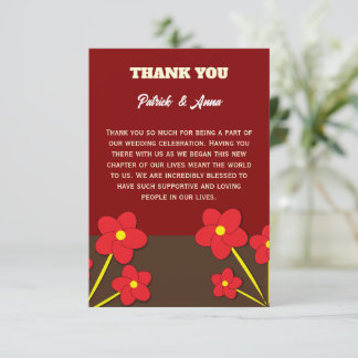 Cartão De Agradecimento Trio de Flores Vermelhas Minimalistas Design
