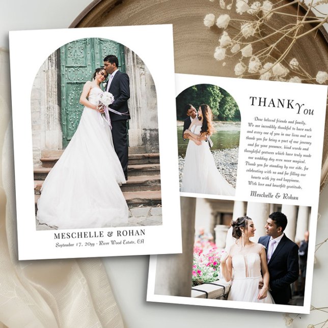 Cartão De Agradecimento Trio de Fotografia de Casamento de Arch Elegante (Elegant Arches wedding photo thank you card by Darling & May)