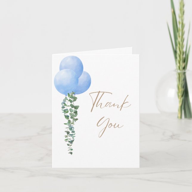 Cartão De Agradecimento Triplet Boys Blue Balloon Baby Boy (Frente)