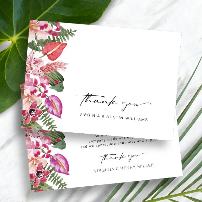 Cartão De Agradecimento Tropical Floral Colorida (Colorful Watercolor Tropical Floral Wedding Thank You Card by Painted Paperie
)
