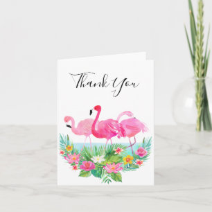 Cartão De Agradecimento Tropical Floral Pink Flamingos Thank You