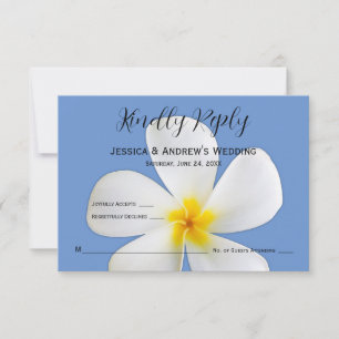 Cartão De Agradecimento Tropical Floral, Plumeria Branca em Azul, RSVP