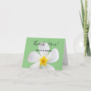 Cartão De Agradecimento Tropical Floral, Plumeria Branca em Sage, Casament