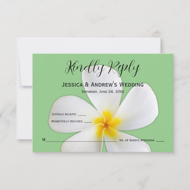 Cartão De Agradecimento Tropical Floral, Plumeria Branca em Sage, RSVP (Frente)