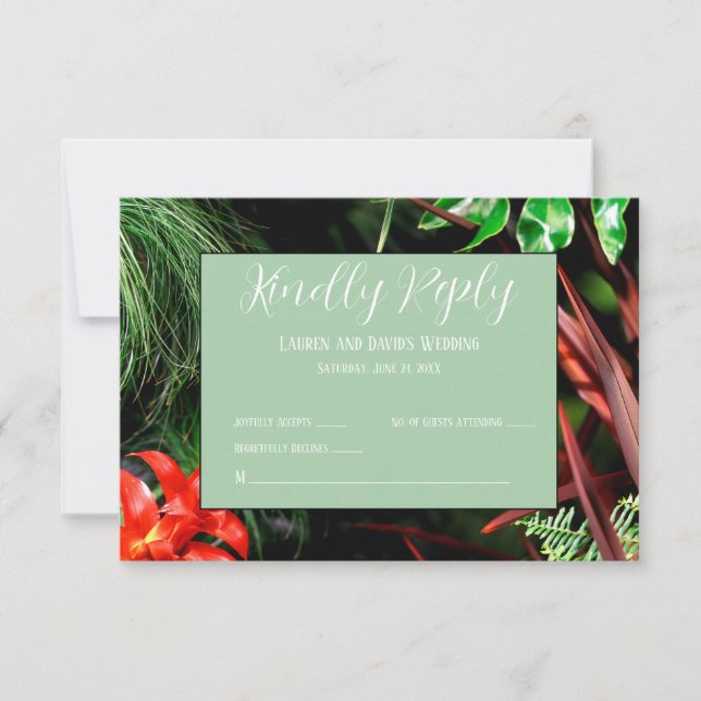 Cartão De Agradecimento Tropical Floral, Terrenas, Moderna, Casamento, (Frente)