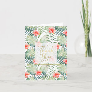 Cartão De Agradecimento Tropical Leaves Hibiscus Floral Thank you