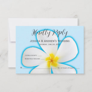 Cartão De Agradecimento Tropical, Plumeria Branca em Azul, Floral, RSVP