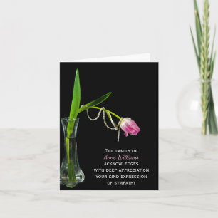 Cartão De Agradecimento Tulipa Rosa e Pérolas Obrigado da Família