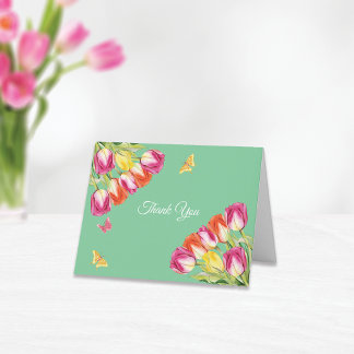 Cartão De Agradecimento Tulipas & Borboletas Bridal Shower Verde