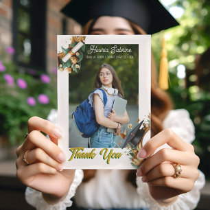 Cartão De Agradecimento Tulipas Douradas Modernas Fronteira Floral Graduaç