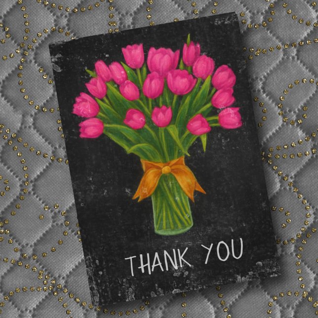 Cartão De Agradecimento Tulipas Rosa Chalkboard (Criador carregado)
