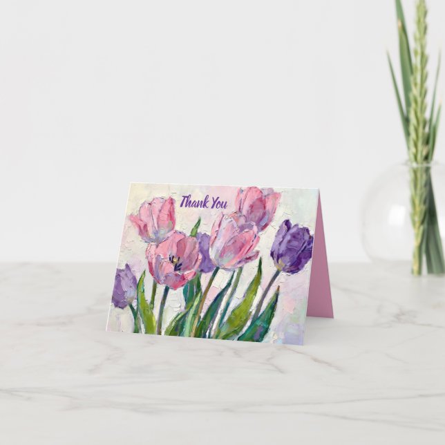 Cartão De Agradecimento Tulipas Rosa e Roxo Vibrantes (Frente)
