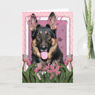 Cartão De Agradecimento - Tulipas Rosa - German shepherd - Kuno