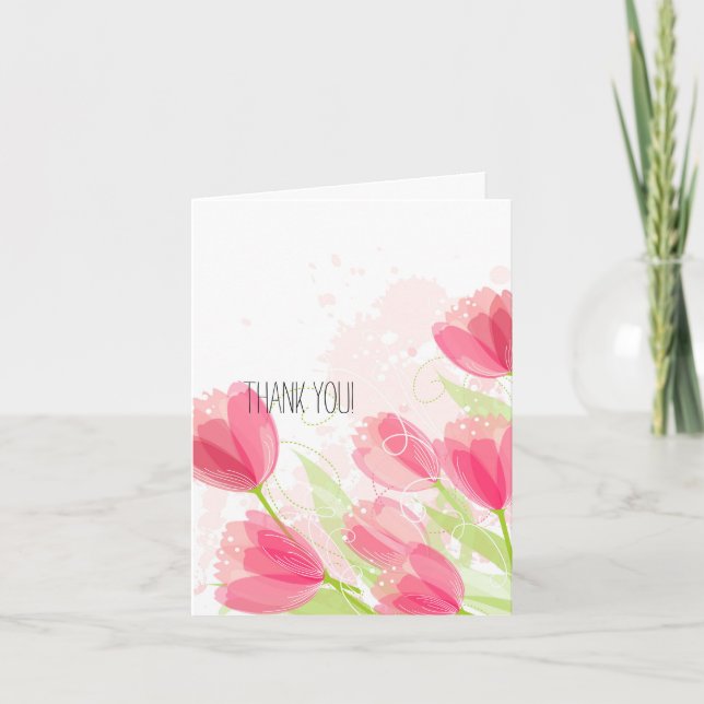 Cartão De Agradecimento Tulipas Rosa Obrigado (Frente)