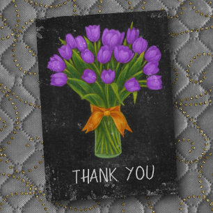 Cartão De Agradecimento Tulipas Roxas Chalkboard