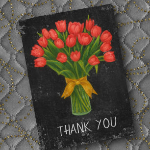 Cartão De Agradecimento Tulipas Vermelhas Chalkboard