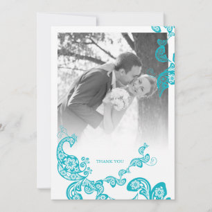 Cartão De Agradecimento Turquesa Azul Boho Paisley Pavão Foto Casamento