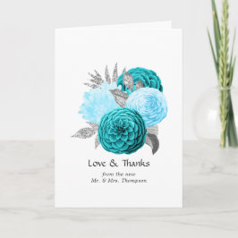 Cartão De Agradecimento Turquesa - Casamento Floral Turquesa e Prata