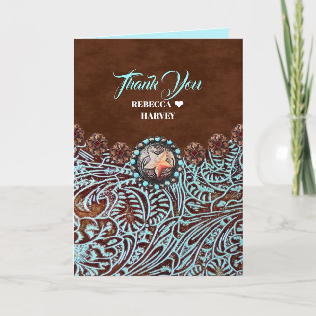 Cartão De Agradecimento turquesa obrigado de casamento oeste (Frente)