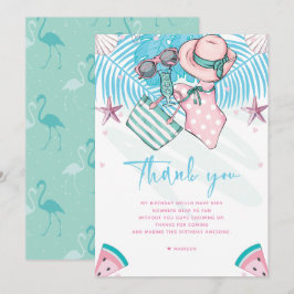 Cartão De Agradecimento Turquesa rosa-branca-Festa de aniversário-de-Verão