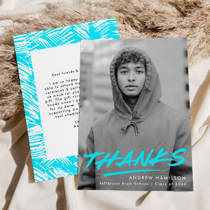 Cartão De Agradecimento Turquoise Dash Modern Photo Graduation