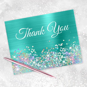 Cartão De Agradecimento Turquoise Foil Girly Holo Glitter