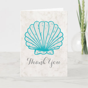 Cartão De Agradecimento Turquoise Rustic Seashell Wedding Thank You