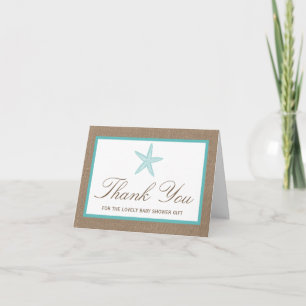 Cartão De Agradecimento Turquoise Starfish Burlap Beach Baby Shower