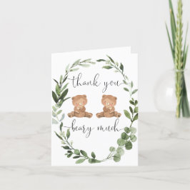 Cartão De Agradecimento Twin Teddy dá verde eucalipto