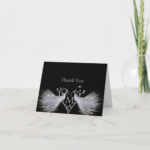 Cartão De Agradecimento Two White Peacocks Heart Anniversary Thank You