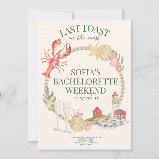 Cartão De Agradecimento Último brinde no Concurso de Bachelorette Costeira (Frente)