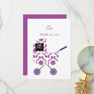 Cartão De Agradecimento Ultrassom Magenta Damask Obrigado Ponto De Vista D