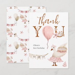 Cartão De Agradecimento Um Aniversário de 1 Ano de Menina Vintage Boho Sil