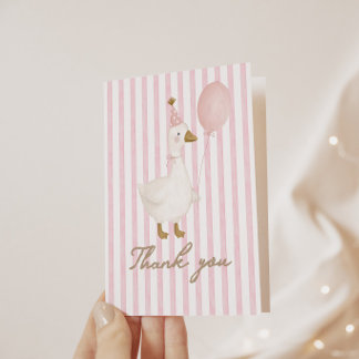Cartão De Agradecimento Um aniversário de meninas rosa de um ganso bobo